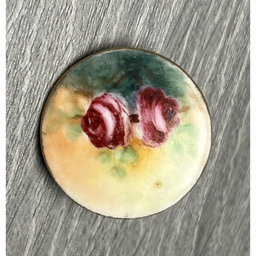 Antique Hand Painted Porcelain Enamel Rose Button Pre-1930 Single Floral Shank - Picture 2 of 5